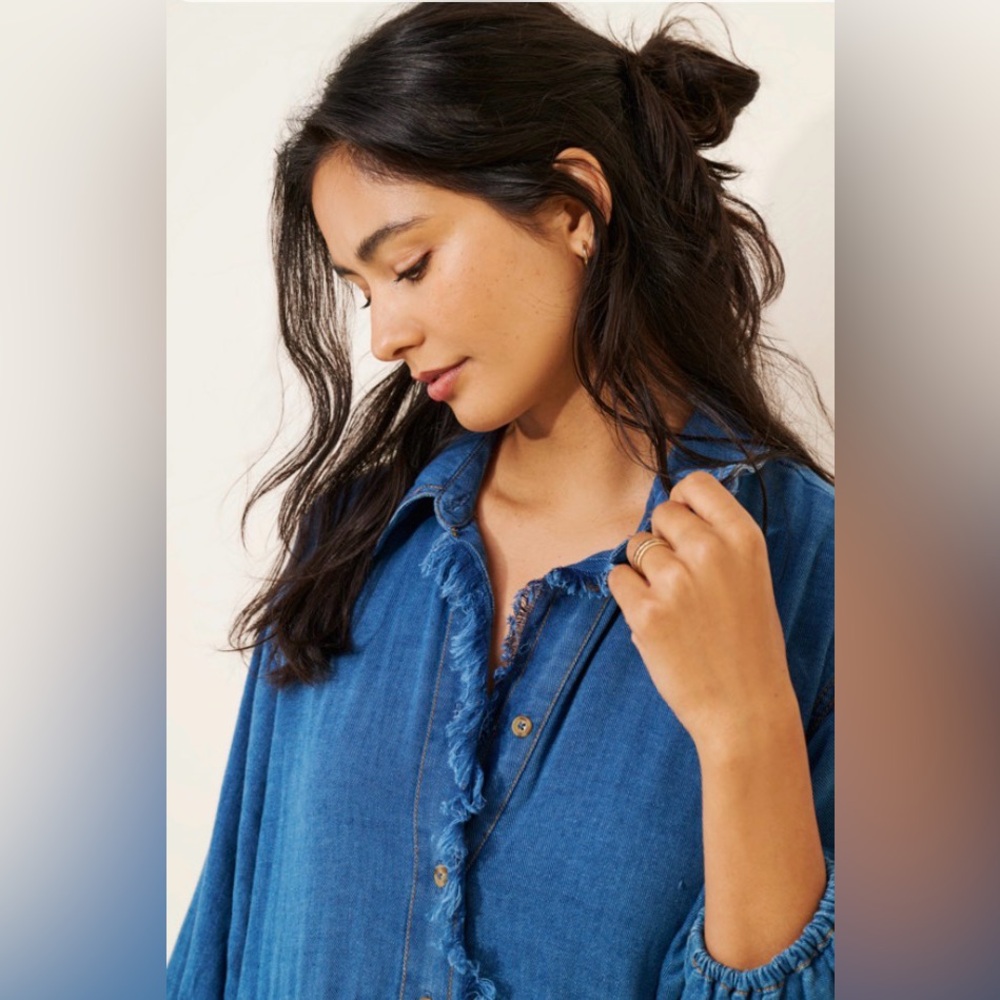 Anthropologie “The Bettina” Tiered Boho Shirt Dress by Maeve: Dark Denim Edition - Picture 5 of 9